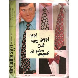 Vintage 1971 McCalls 2971 Mens Tie Pattern‎ 3.5 4.5 Inch Necktie Bow Tie Cut